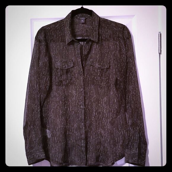 Eddie Bauer | Sheer Forest Green Blouse - Picture 1 of 6